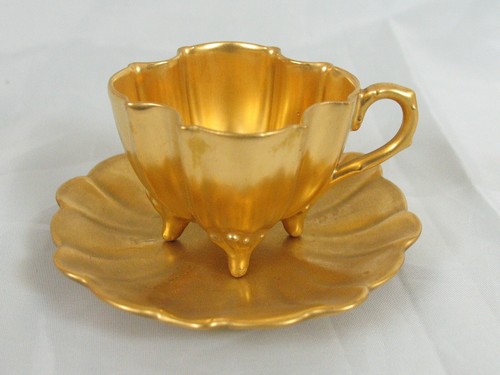 Antique T & V Limoges Demitasse Cup & Saucer Gold Coated/Dipped/Plated