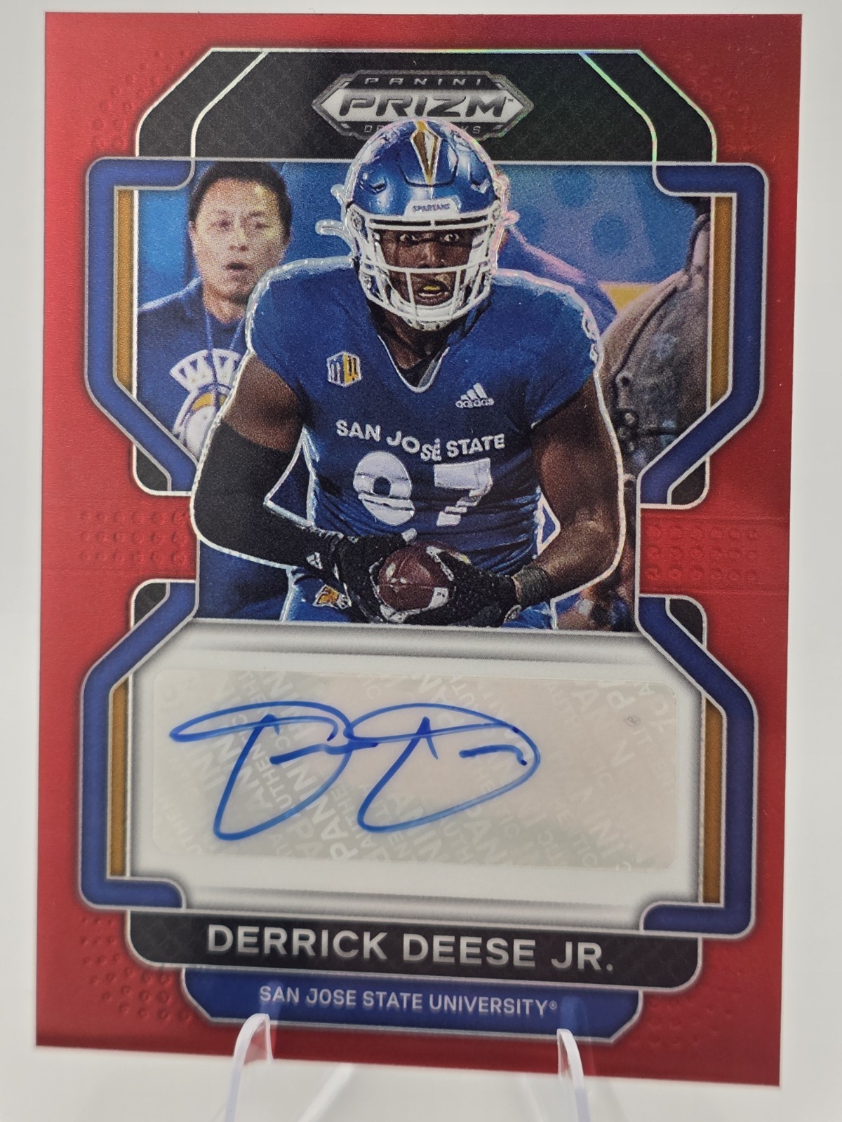 Derrick Deese Jr 2022 Prizm Draft Red Auto RC /199 San Jose State TE #RA-DDJ