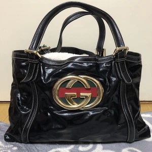 Sac à main GUCCI noir cuir verni logo GG femme du Japon i11327