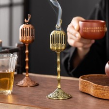 Bruciatore di incenso, turibolo, design retrò in lega con coperchio, cono/porta