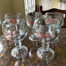 5 Vintage Large Thick & Heavy Glass COORS Stemmed Beer Goblet Chalice 7.5” tall!