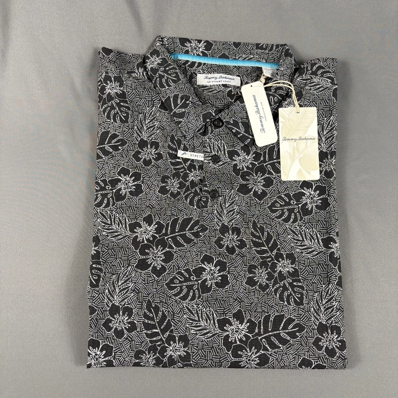 Tommy Bahama Golf Shirt Polo Aloha Geo Print 2XLT Black Polyester NWT MSRP $128