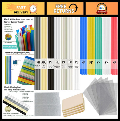 106pcs Plastic Welding Rods Kit for Car Bumper & Kayak Repair - 7 Types, Stainle