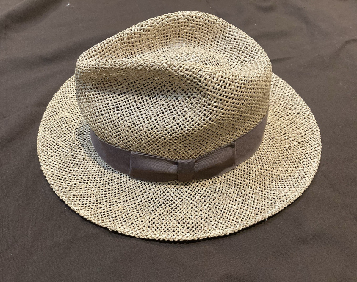 #B Vintage Mens Dobbs Fifth Ave New York Natural Woven Straw Fedora Hat 7-7  1/8