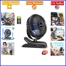 Rechargeable Portable Clip Fan 4 speeds, Sturdy Clamp, USB Power, Black/Blue
