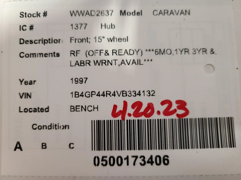 Buje de rueda delantera usado se adapta a: Dodge Caravan 1997 delantero grado A Foto 3 de 4