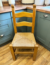 Wood Ladder-Back Chunky Dining Chair with Woven Rush Seat x 4