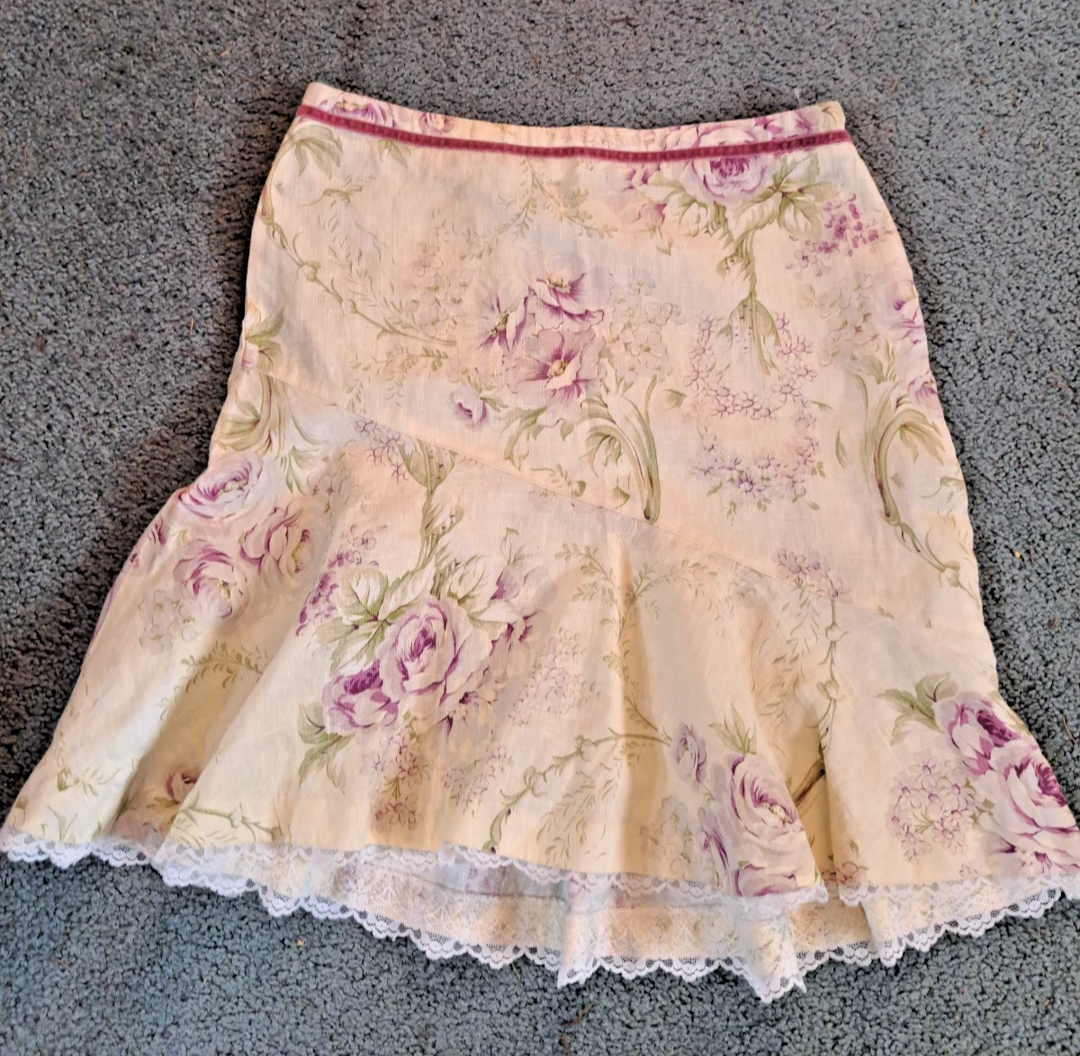 Arden B Women's Linen Floral Tan Side Zip Skirt Size 2