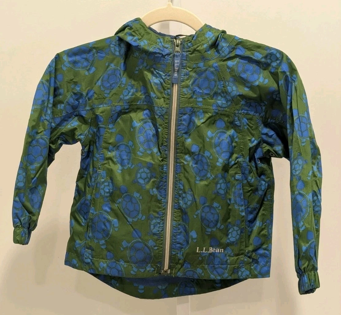 LL Bean Kids Sz 4 Discovery Rain Jacket Turtles Waterproof Hood