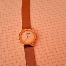 Skagen Damen Quarz Armbanduhr analog weißes Zifferblatt Milanaise gold