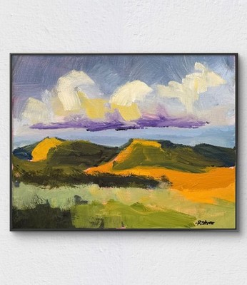 R Stevens 11x14 Original Acrylic Abstract Hills Clouds Landscape