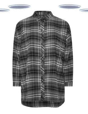 Ex Damen Boyfriend Shirt Übergröße grau anthrazit kariert Oversize Langarm