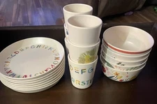 PillowFort Melamine Bowls, Cups & Plates Set Of 18
