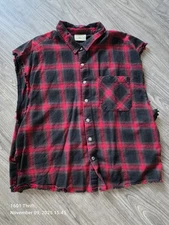 YoungLA 3025 Cut-Off Flannel Shirt Red Men's Size Large SOLD OUT