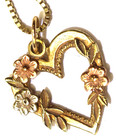 14k yellow gold flower rose heart charm pendant necklace estate box 16" 3.2g — photo 2