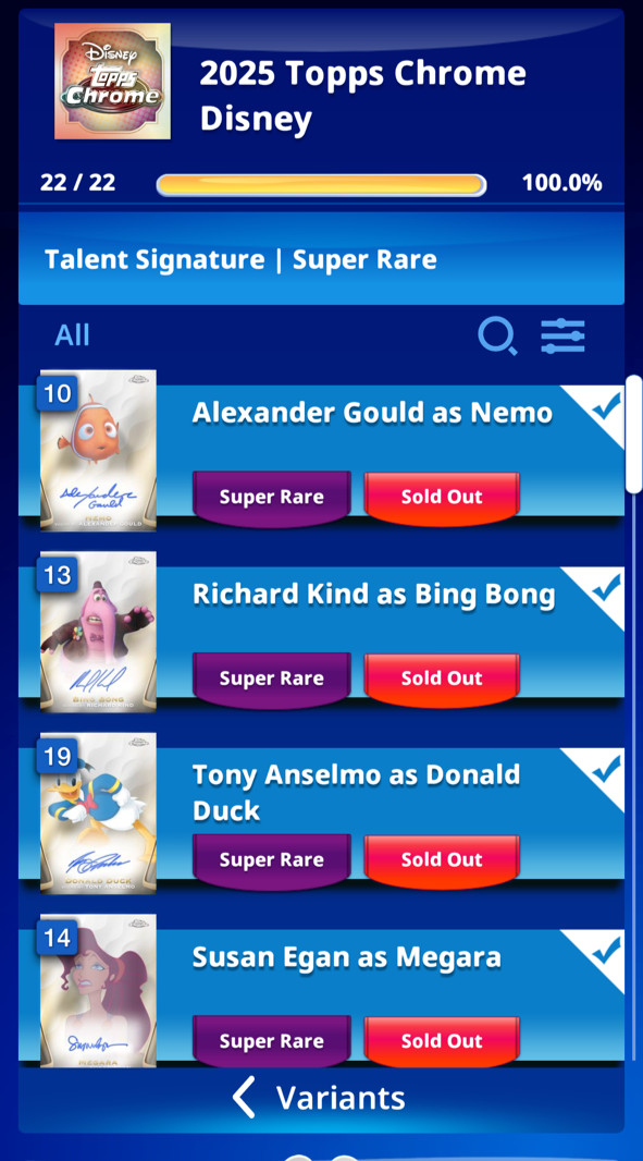 Super Rare Set of 22 Topps Disney Collect 2025 Chrome Talent Signature SR SET