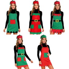 Women's Outfit Adult Elf Costume Gift Christmas Mrs Santa Claus Apron Rave Chef