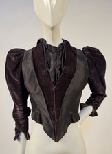 VICTORIAN 1890'S VELVET  SILK BUSTLE BACK BODICE W PUFF SLEEVES
