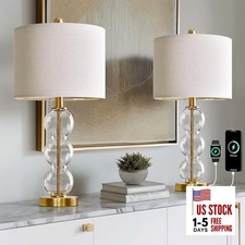 25" Glass Table Lamps Set of 2 Modern Table Lamps with USB Ports for Gold