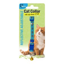 7-11" Reflective Adjustable Cat Collar with Fish Design and Bell, Assorted