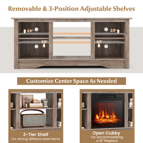 58'' TV Stand w/ 18'' Electric Fireplace Heater 3-Adjustable Shelves for 65'' TV - Picture 7 of 10