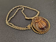 Vintage JULIANA D&E Carved Scarab Beetle Pendant Necklace Revival
