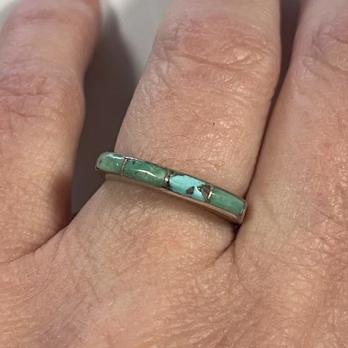 Vintage Sterling Silver Turquoise Inlay Band Ring Stackable Size 5.75