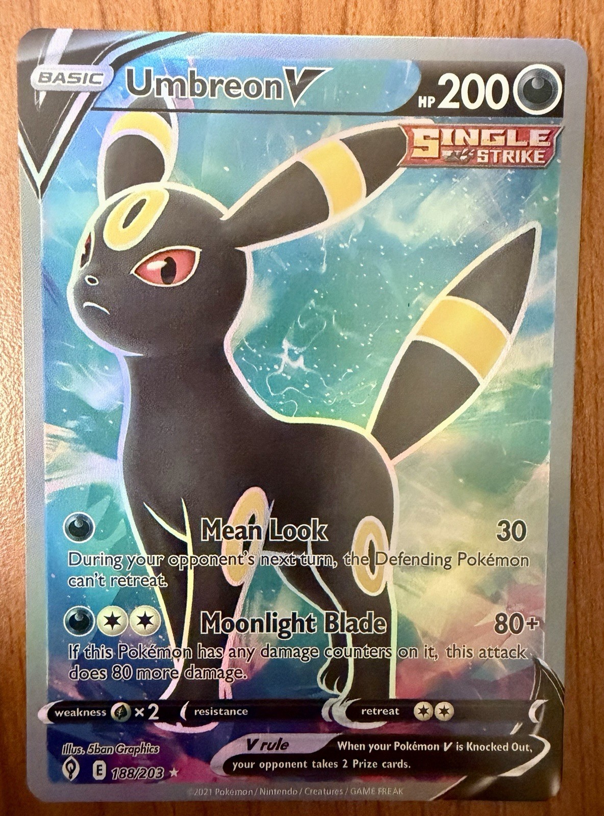 Umbreon V Evolving Skies 188/203 Holo Custom Handmade Fan Art Card