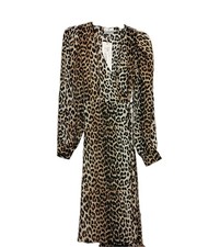 Ganni Knee Length Animal Print Women's Dress Brown & Black Size Small New $541