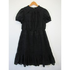J Crew Daisy Chain Puff Sleeve Dress Women 10 Black Ruffle ak259