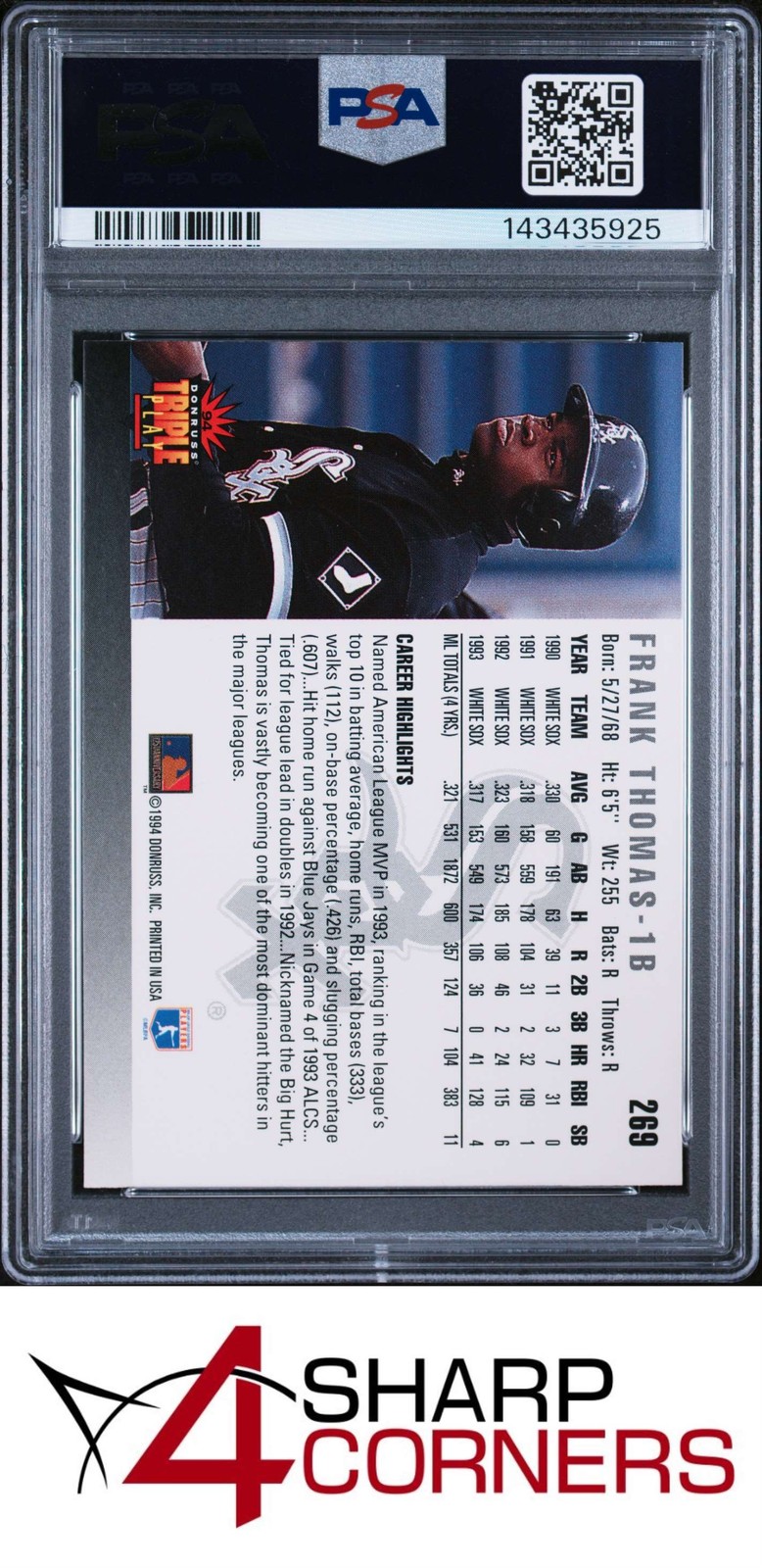 1994 DONRUSS TRIPLE PLAY FRANK THOMAS WHITE SOX HOF PSA 10 view 2