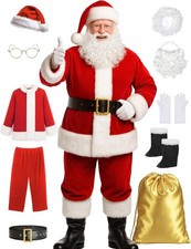 Santa Claus Costume for Men 9PCS, Christmas Santa Costume Adult Deluxe Santa Sui