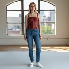 Edikted Faux Leather Lace Up Corset Top Womens Small Burgundy NWT S14283 Stitch