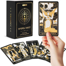 Classic Tarot Cards with Guide Book - 78 Gold Cards for Beginners - Black Tarot