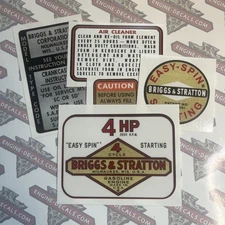 Briggs & Stratton engine decals 1963-77 minibike Edger 4-hp model 100202 Set 5