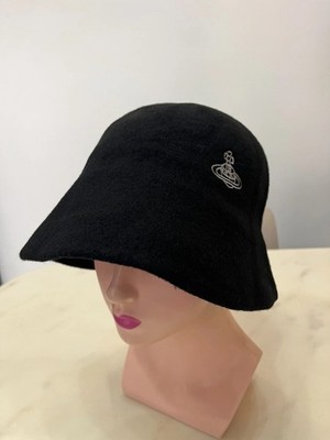 Vivienne Westwood 帽子 Vivienne Westwood Bucket summer Hat Cap Black Orb Embroidery Wool