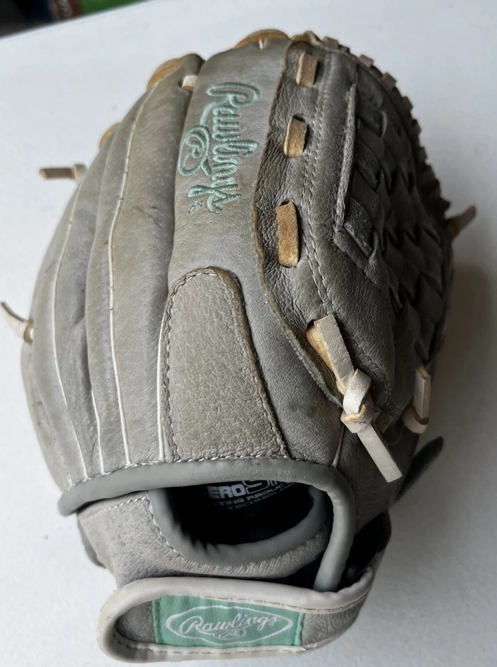 Rawlings Sure Catch SCSB110M Fastpitch Softball Glove Teal Grey RHT Leather 11" - Image 2 of 4