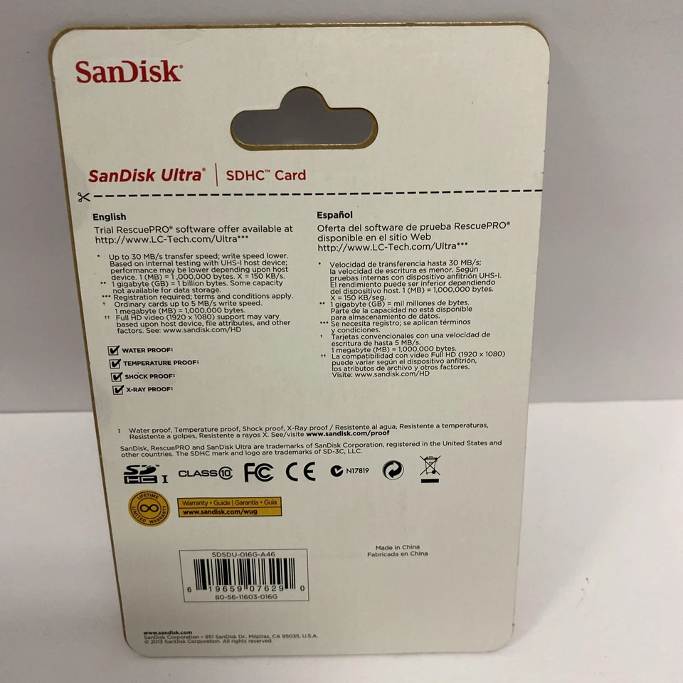 SanDisk Ultra 16GB SDHC Card Memory Card - Speed up to 30MB/s 200X - New In Box - Image 2 of 2