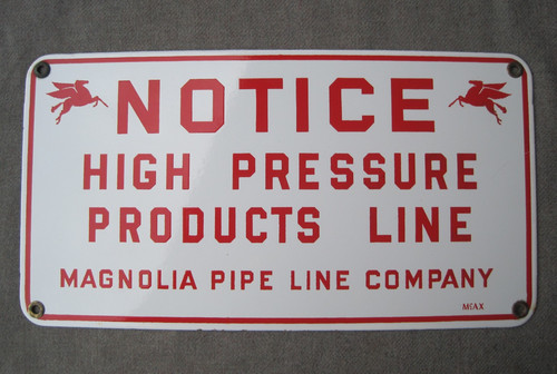 ORIGINAL VINTAGE PORCELAIN MAGNOLIA PIPE LINE PEGASUS (MOBIL OIL) PORCELAIN SIGN