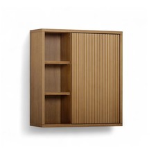 Teamson Home Tremolo Fluted Bathroom Wall Cabinet with Open Shelves, Natural