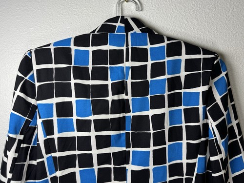 KASPER Womens Open Front Blazer Size 6 Multicolor Blue Black Squares Surf Multi - Picture 6 of 10