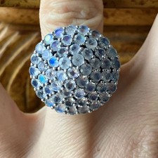 Natural Rainbow Moonstone Sterling Silver Cocktail Ring Size 7