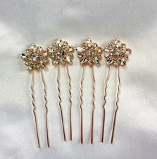 Crystal Flower Wedding Hair Pins Set Rose Gold Bridal Accessories