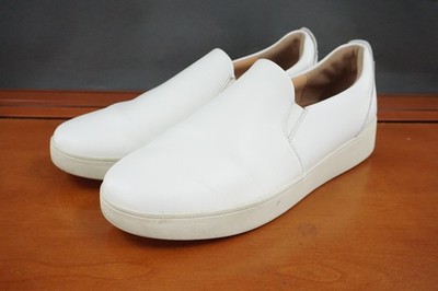 FitFlop Rally Shoes Womens Size 10 White Leather Slip On Platform Skate Sneakers