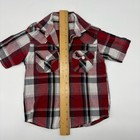 American Hawk Plaid Short Sleeve Button-Up Collared Shirt Red Black Gray 12M — photo 3