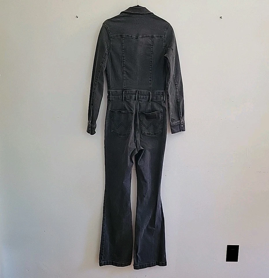 Wrangler Retro Catsuit Small Black Stretch Denim Long Sleeve Full Zip High Rise - Image 2 of 4