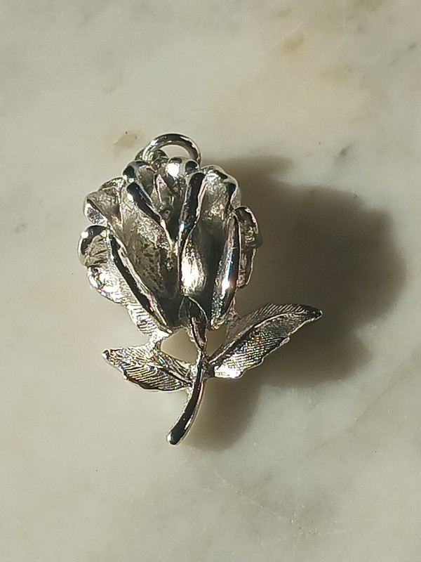 Vintage Crown Trifari ? Brushed Silver Tone Flower Rose Floral Brooch 1" Pendant