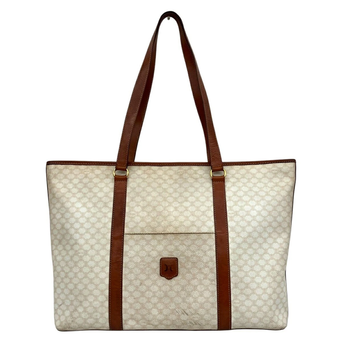 Borsa donna usata Celine modello macadam tracolla beige marrone rivestita tela