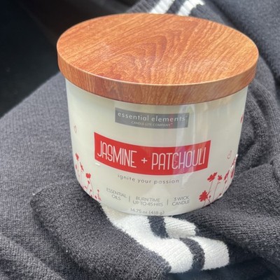 essential elements Jasmine Patchouli Cedar 3-Wick Jar Candle 14.75 oz