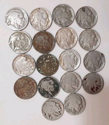 1927 - 1937 Buffalo Nickel CULL DAMAGED 18 Coins 90C Face Value